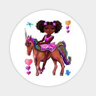 Princess ballerina on a unicorn Afro hair Melanin black African American girl Magnet